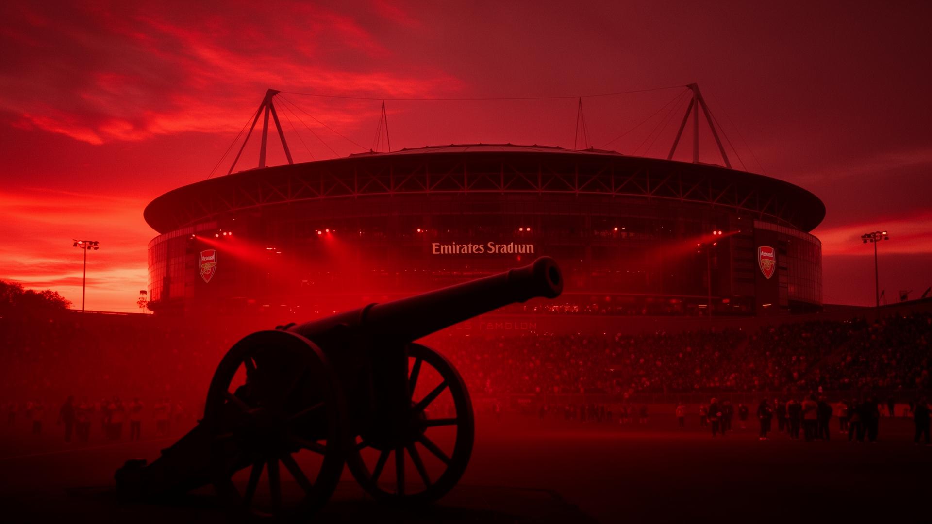 Stadium at sunset bathed in red light